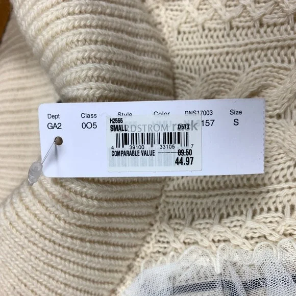 J.Crew Sweater Women Small Cream Cable Knit Ruffle Turtleneck Wool Blend NWT $89 - Picture 3 of 11